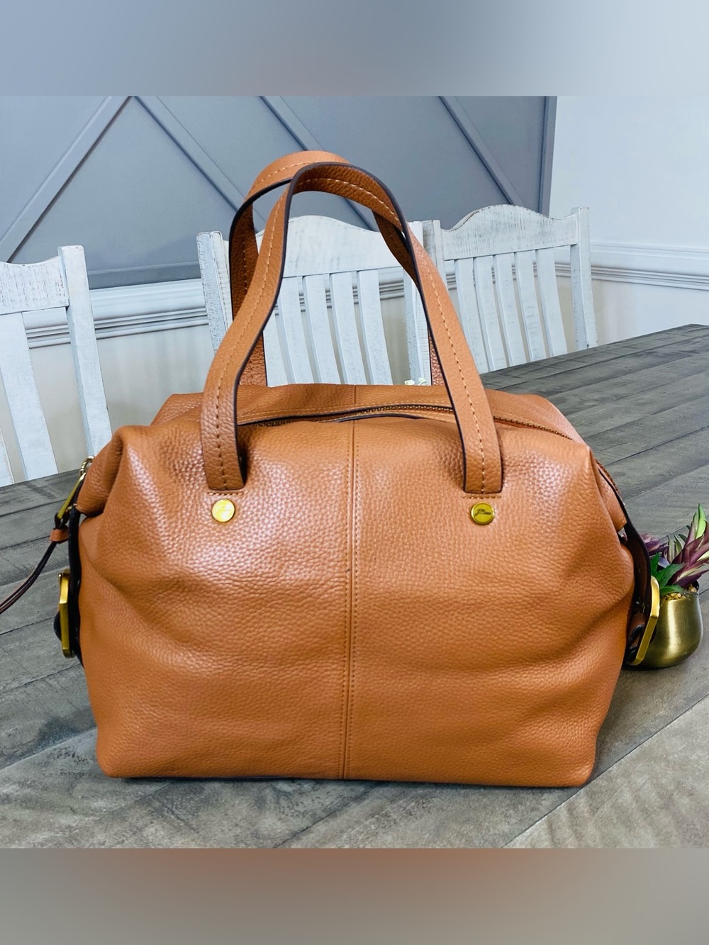 J. Crew Cognac Brown Leather Satchel - Picture 3 of 12